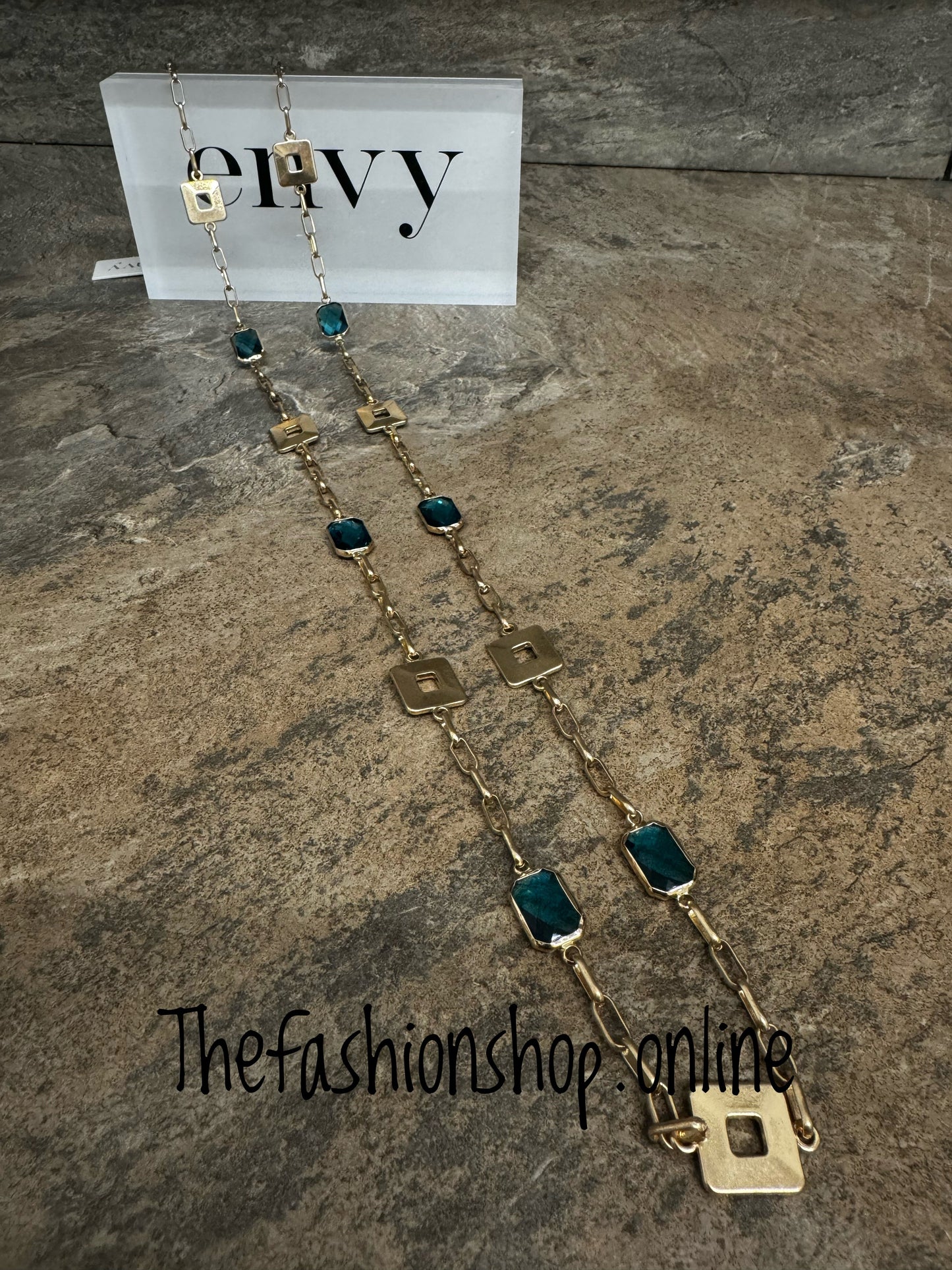 Envy gold squares with turquoise stones necklace