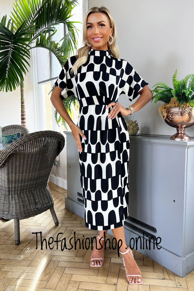 AX Paris Black And Cream Abstract Wrap Midi Dress sizes 8-16