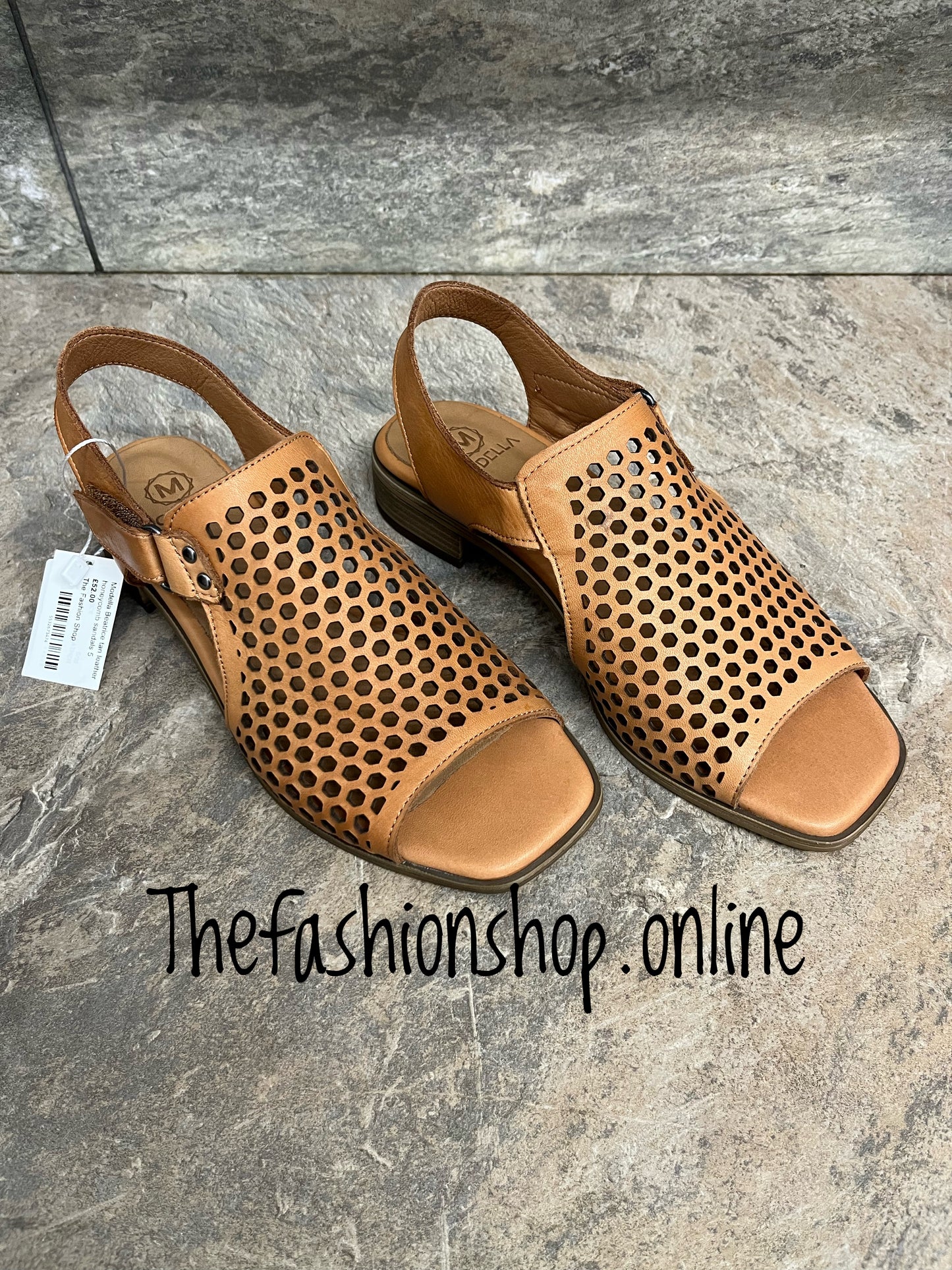 Modella Beatrice tan leather honeycomb sandals sizes 4-8 (37-41)