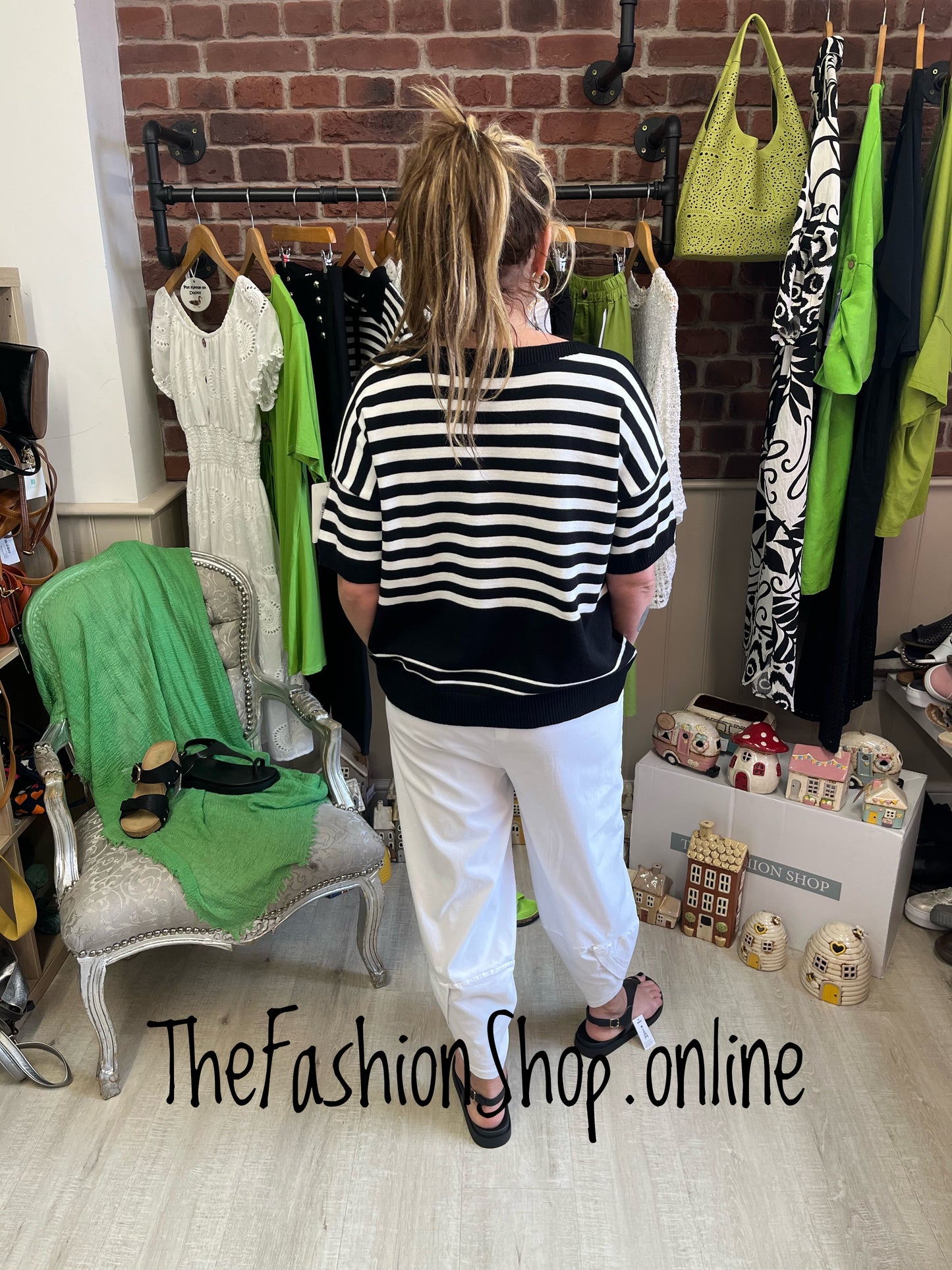 Rachel black and white striped knitted top 10-16