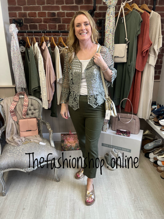 Sara khaki crochet cardigan 8-14