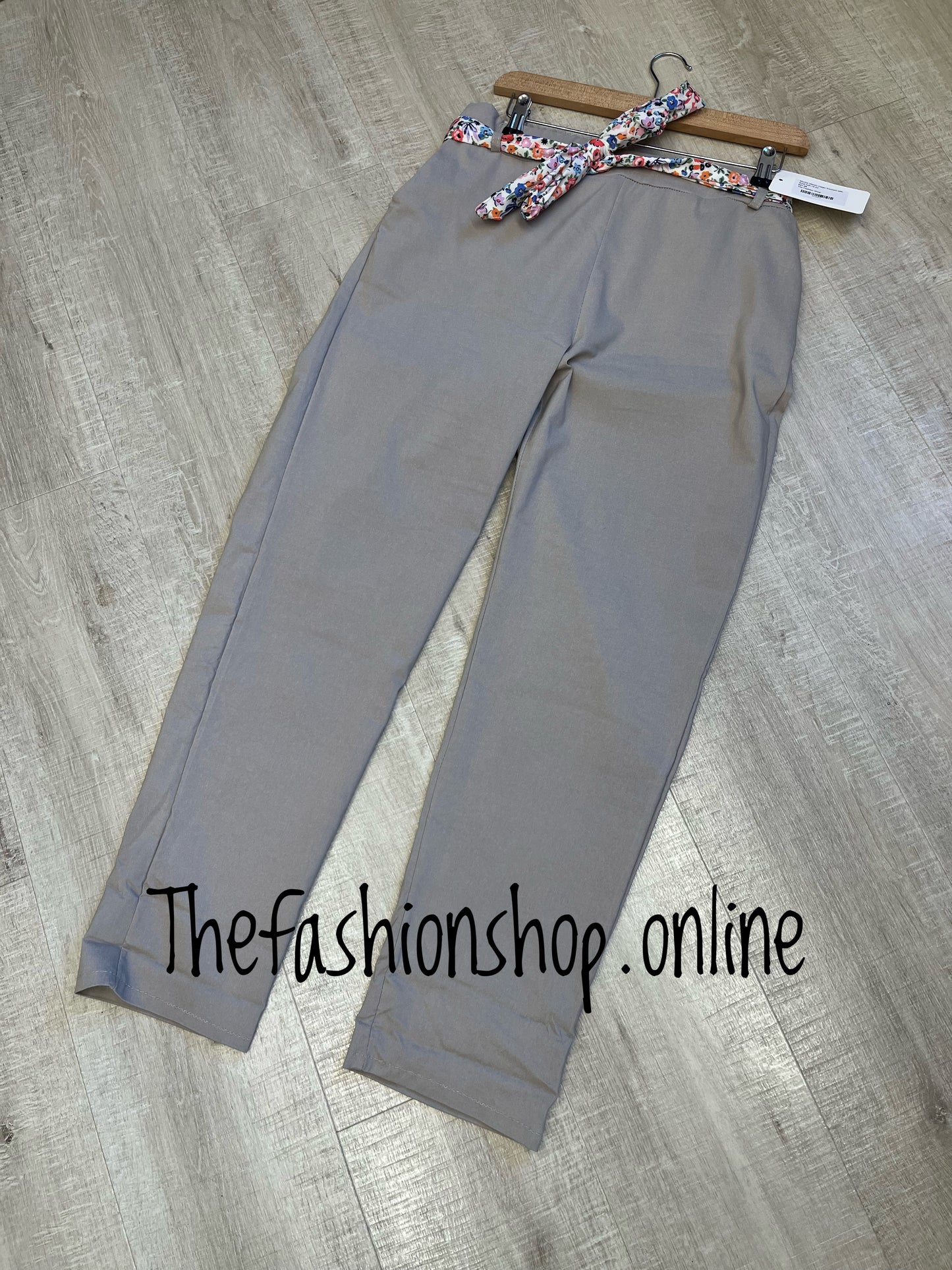Mocha classic magic trousers with floral belt 10-16 and 18-22