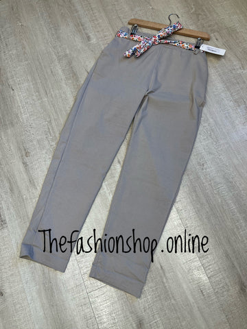 Mocha classic magic trousers with floral belt 10-16 and 18-22