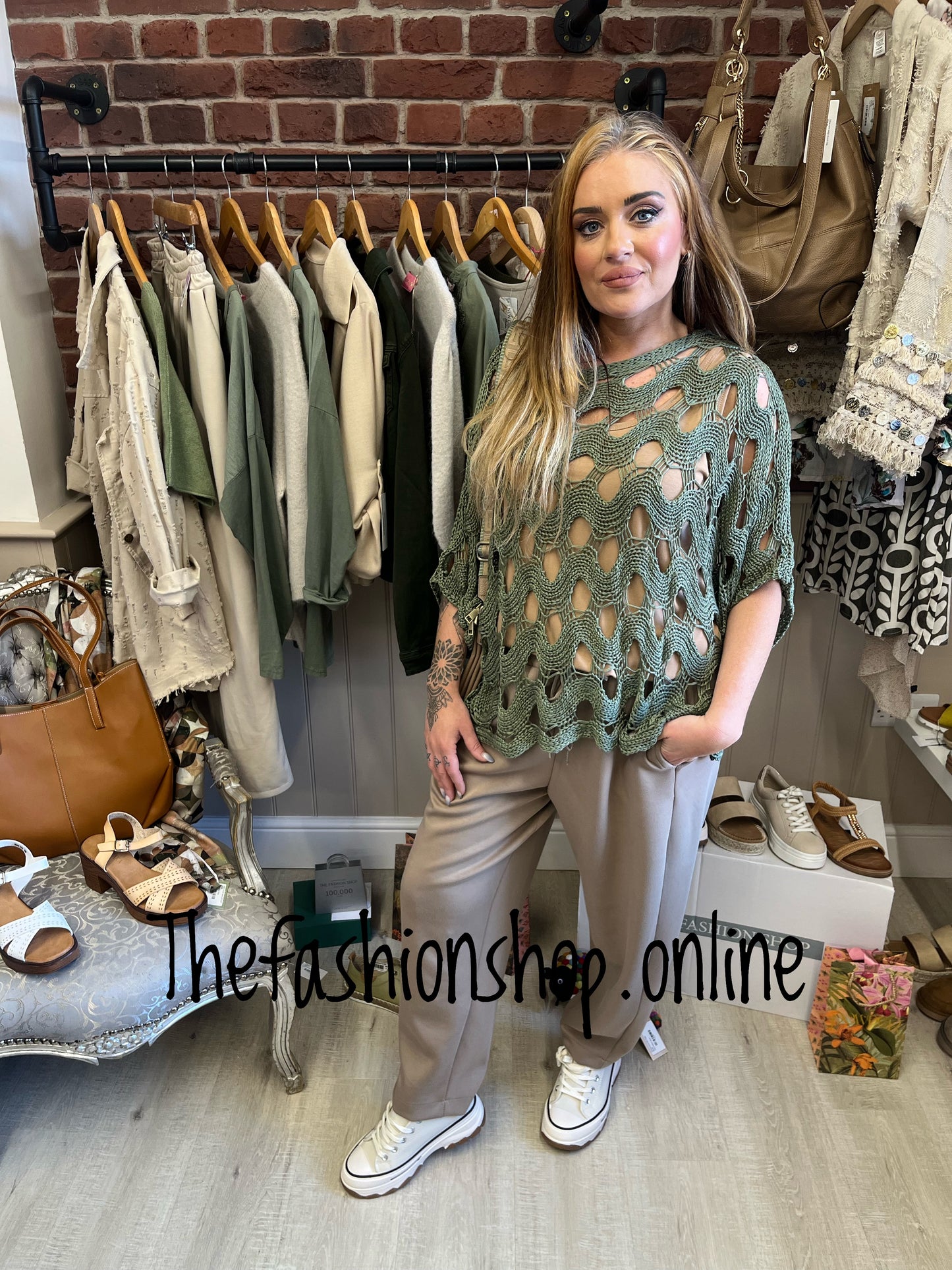Rochelle khaki crochet top 8-20