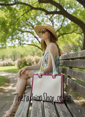 Milan Summer Bag in Cream with Hot Pink