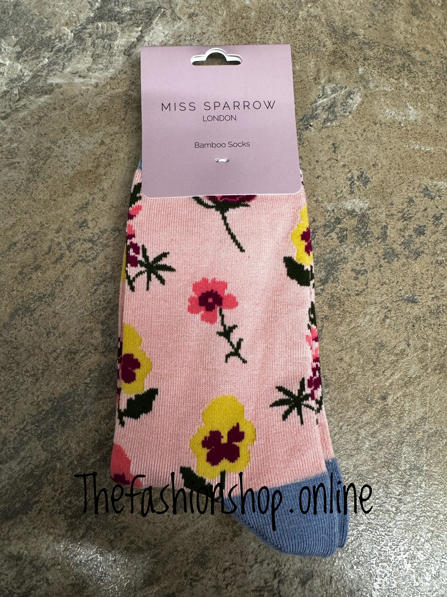 Miss Sparrow Dusky Pink Botany Study Bamboo socks 3-7