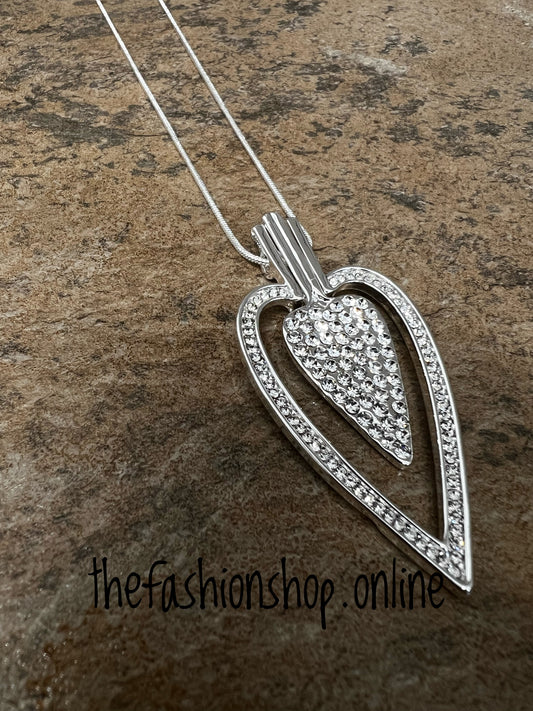 Silver with Silver Diamante Sparkle Heart Necklace