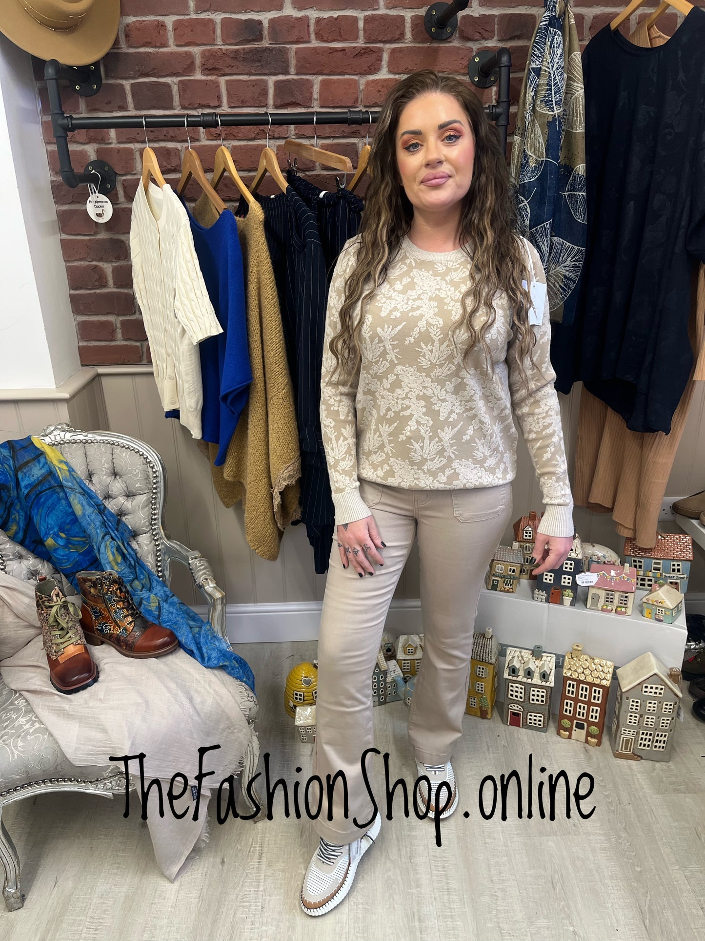 Lucy beige jacquard jumper sizes 8-10 and 12-14