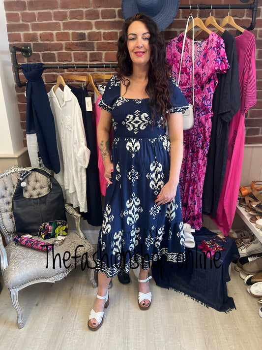 Lauren navy square neck dress sizes 12, 14 and 16