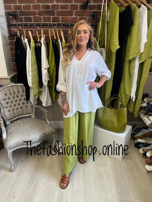 Zoe white linen mix studded top 12-20