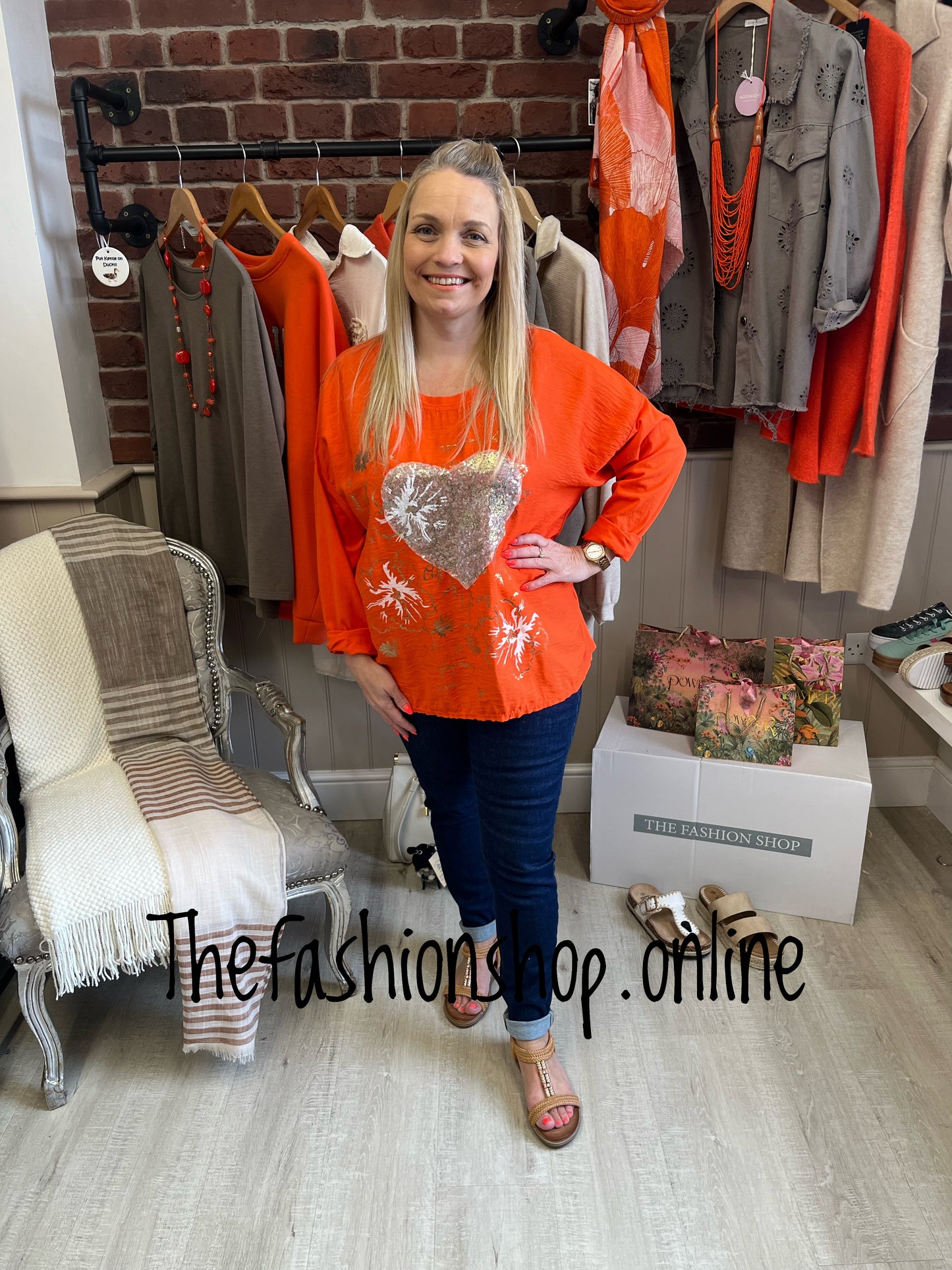 Andrea orange sequin heart top 12-18