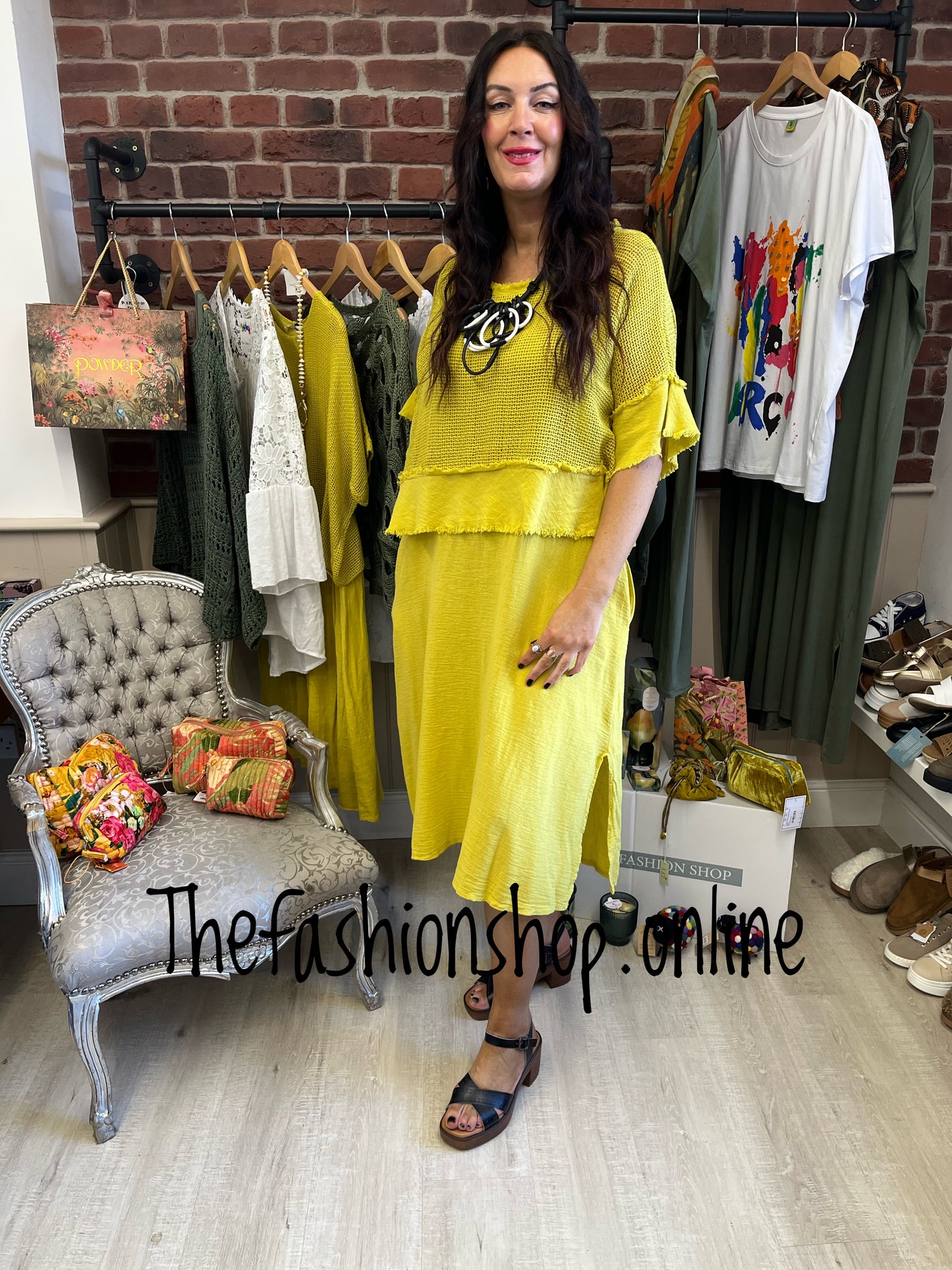 Mia citrus cotton dress with mesh overlay 8-18