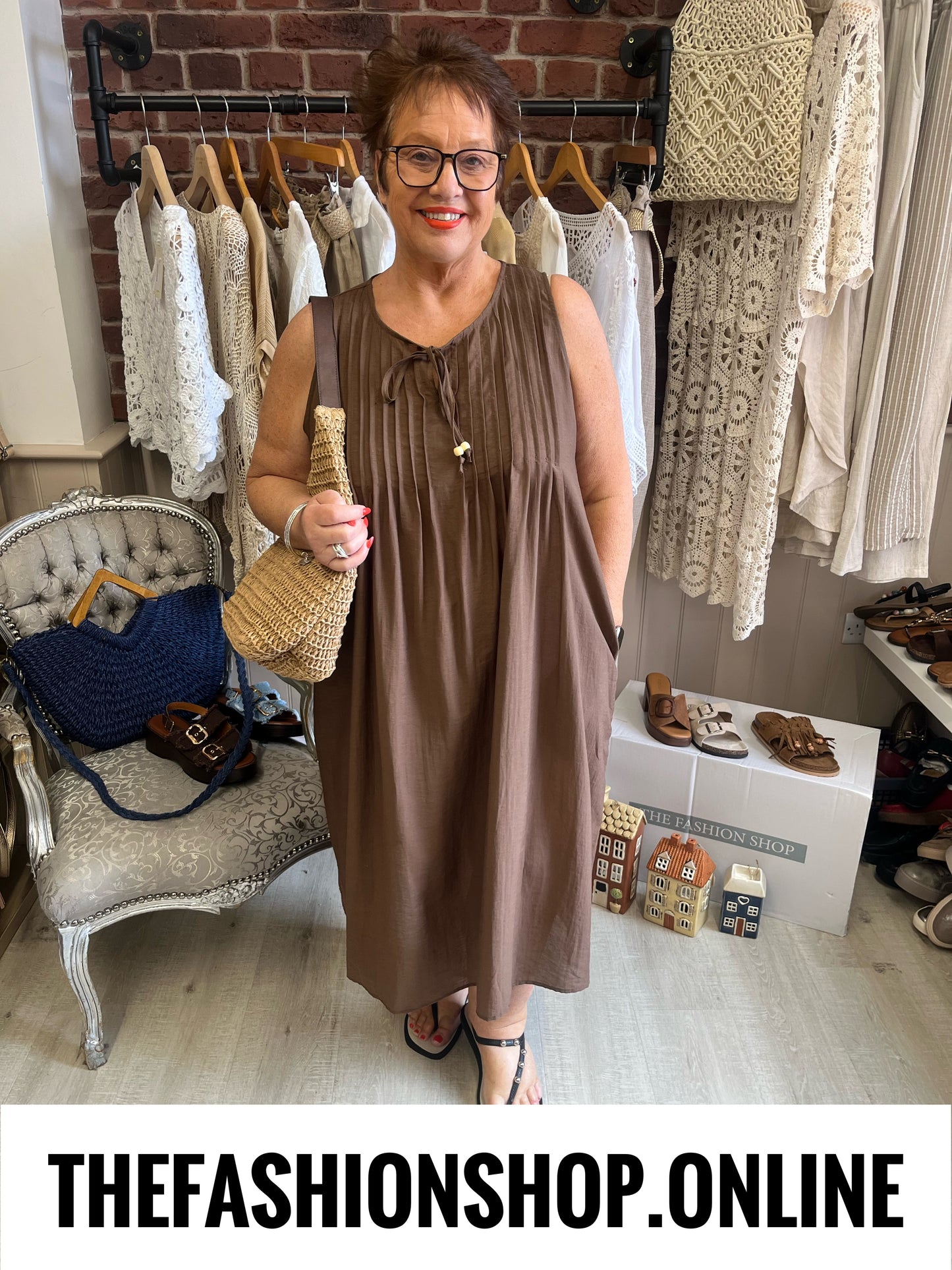 Fly Out Chocolate Brown Pin Tuck Dress 14-22