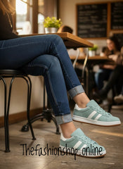 Elsie green twin stripe faux suede trainers sizes 3-8 (36-41)