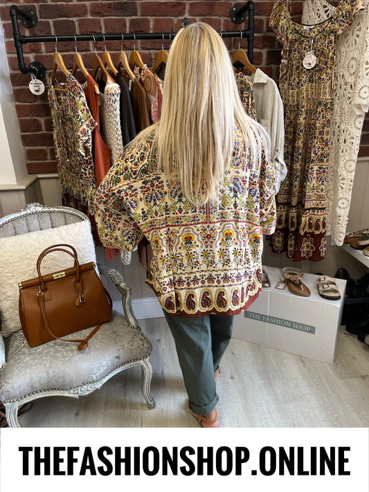 Celia brown paisley embellished kimono 8-20