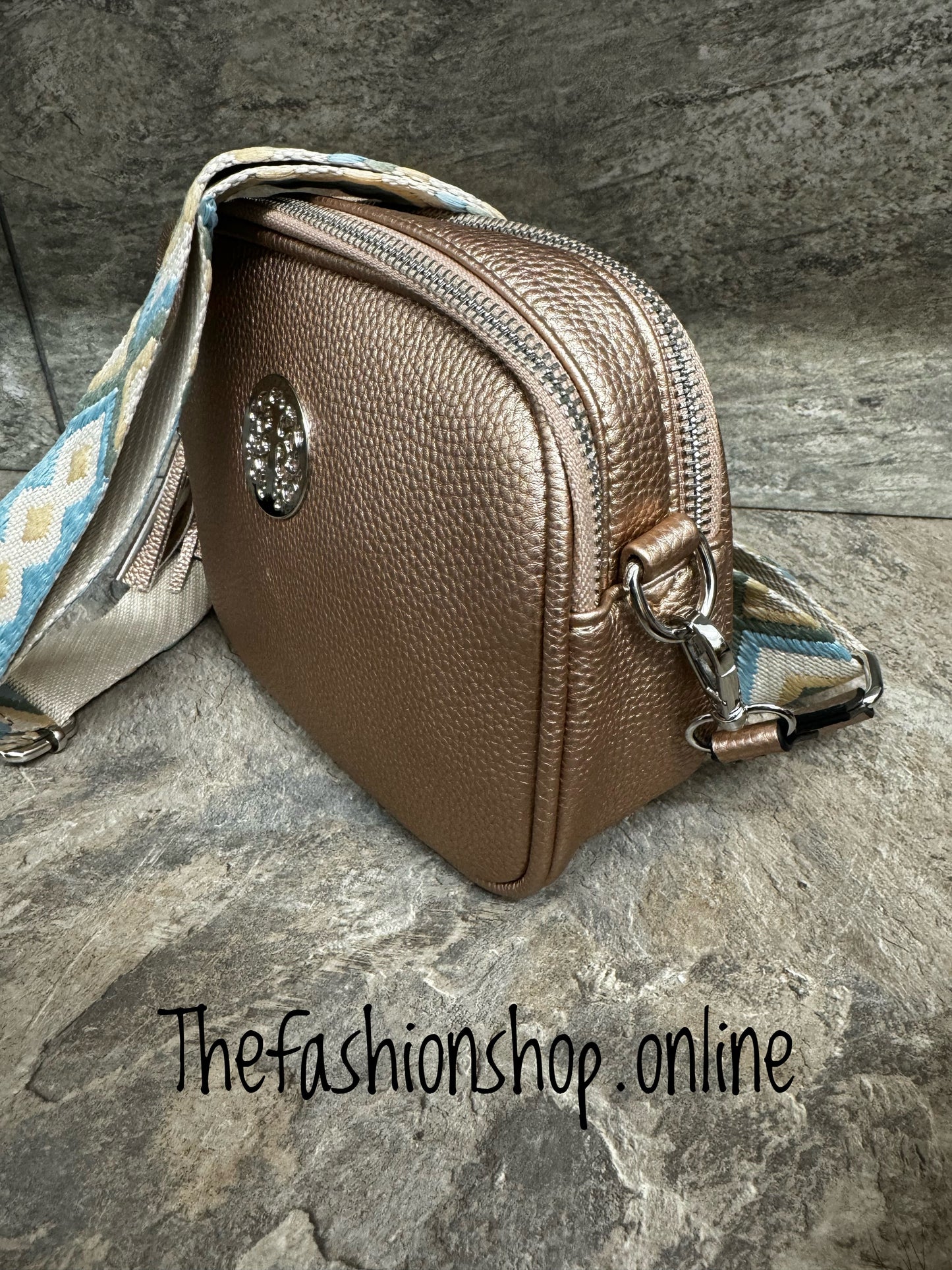 Rose Gold faux leather bag with tassels