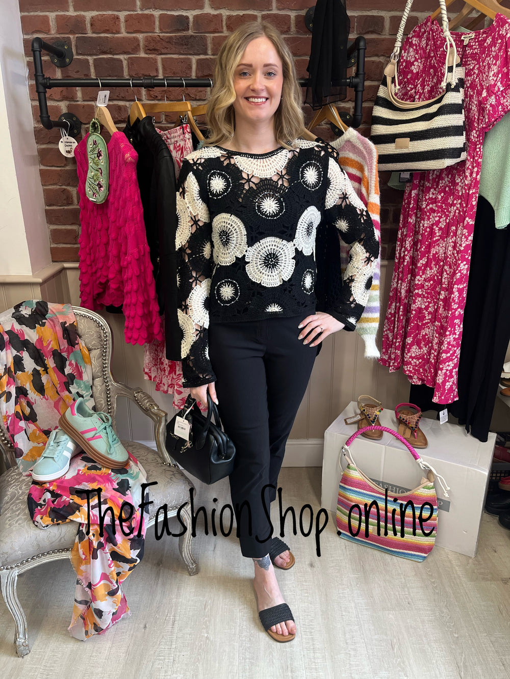 Lola black and cream embellished crochet top 8-14
