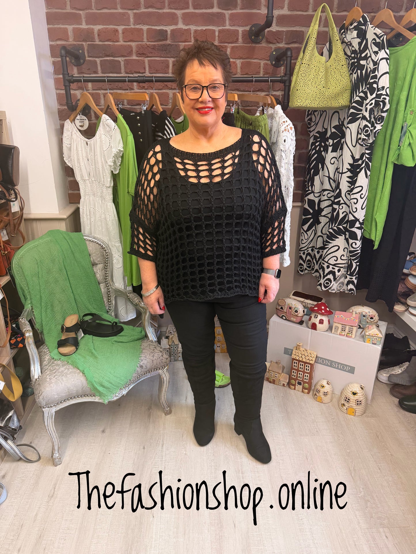 Angelina black crochet layering top 12-22