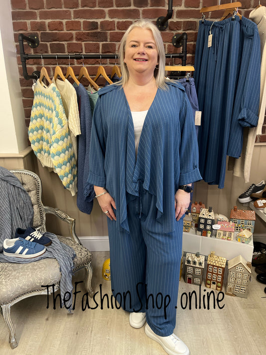 Chloe denim blue striped waterfall jacket 14-22