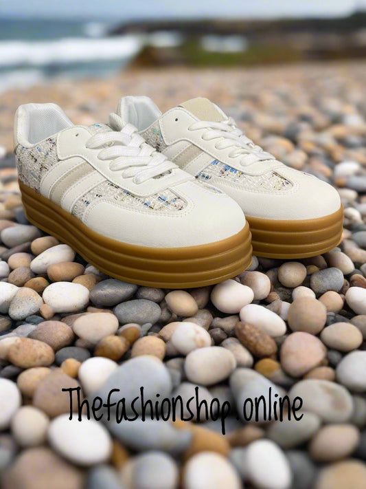 White boucle flecked trainers sizes 3-8