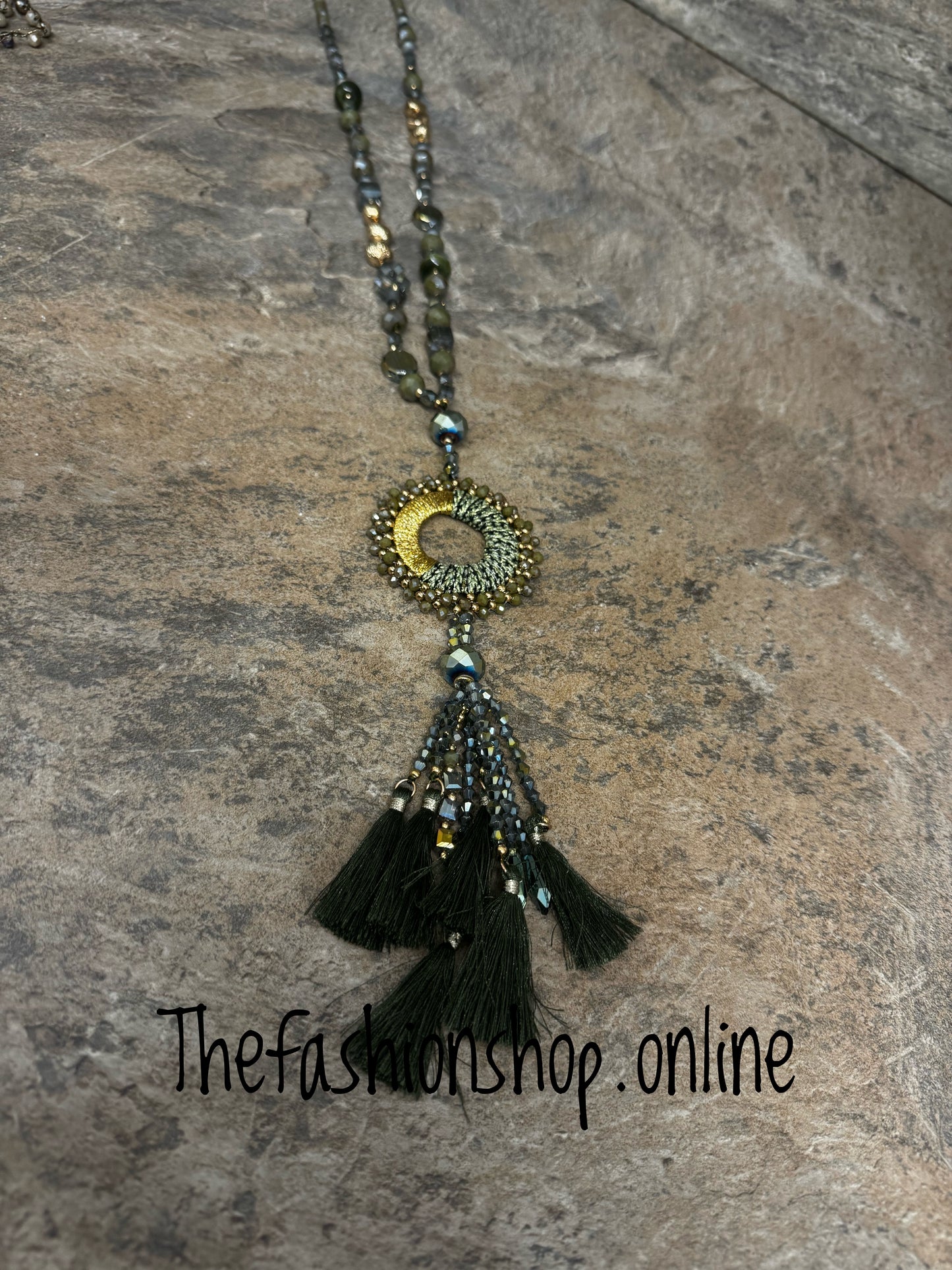 Khaki Statement Necklace with Tassel