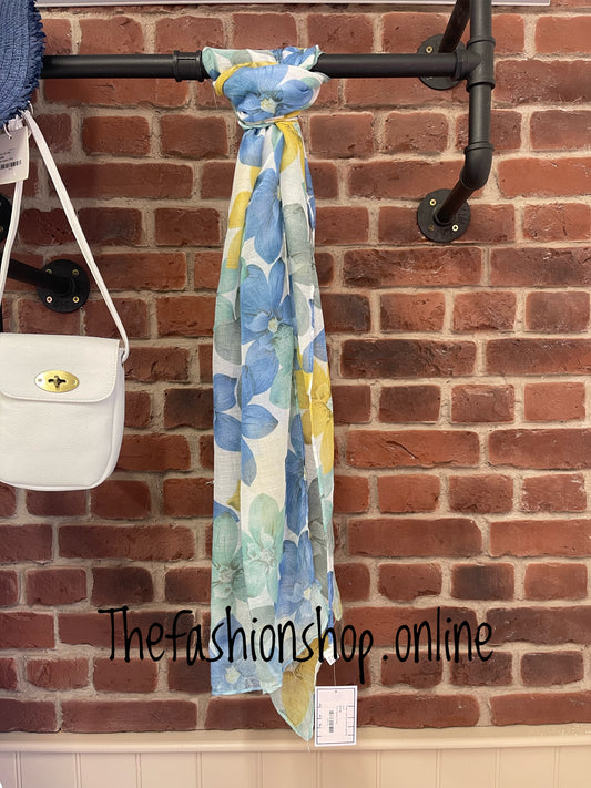 Green and blue flowers sparkle scarf