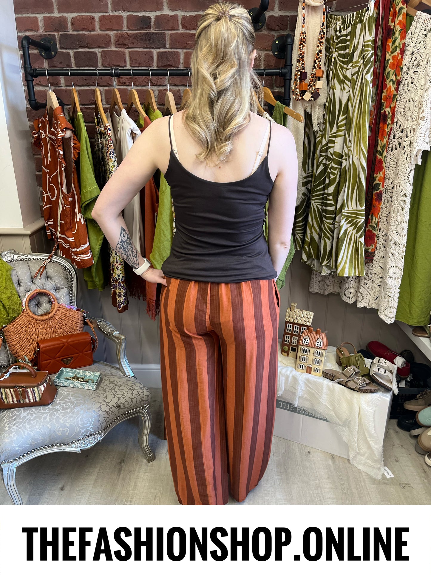 Belle cinnamon striped wide legged trousers 8-14