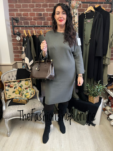Sara Khaki Green cashmere mix jumper dress 12-16