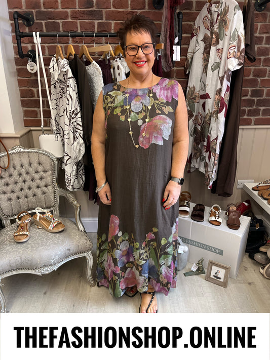 Nellie brown floral linen dress 12-18
