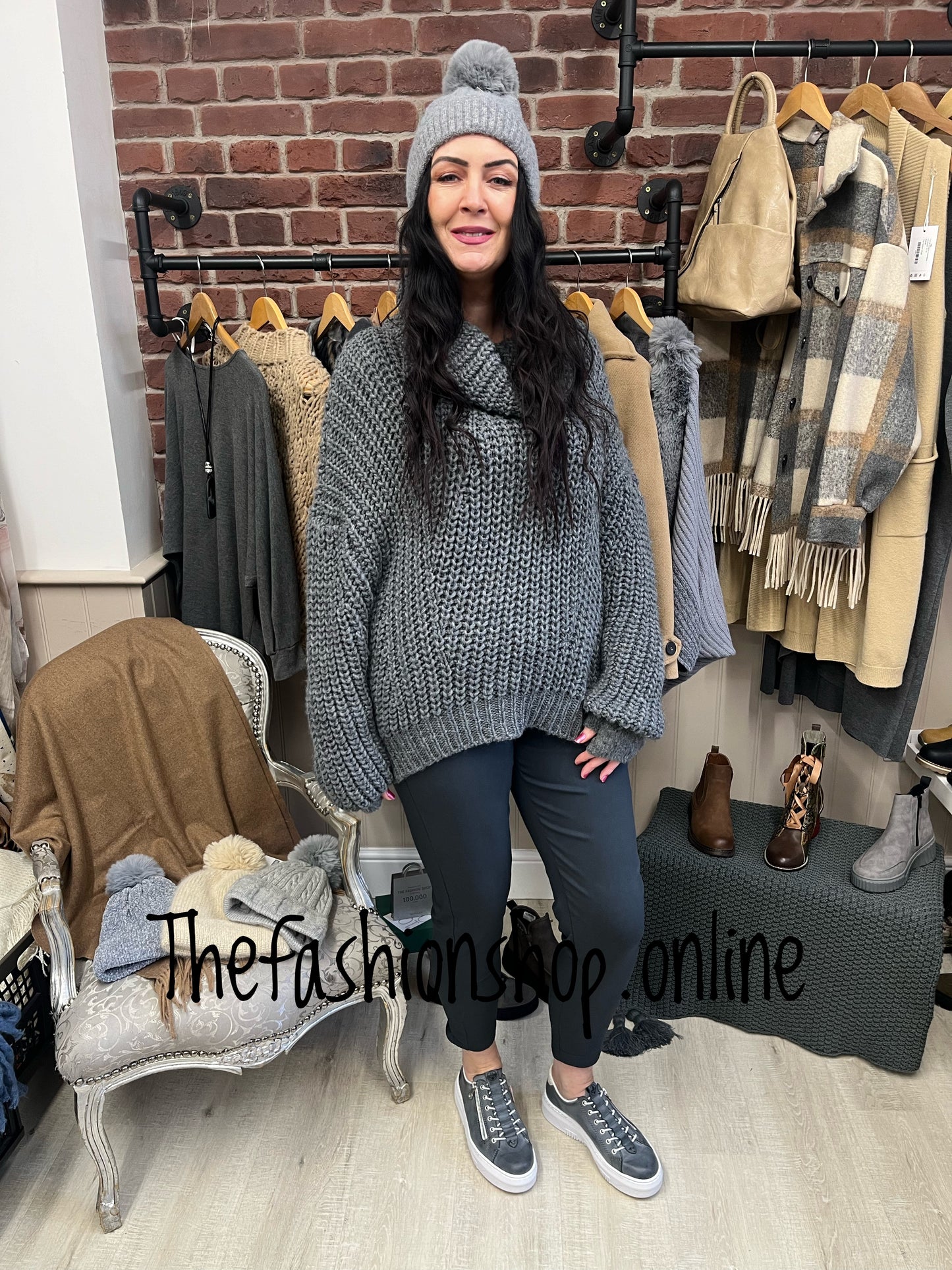 Charcoal chunky wool mix jumper 10-16