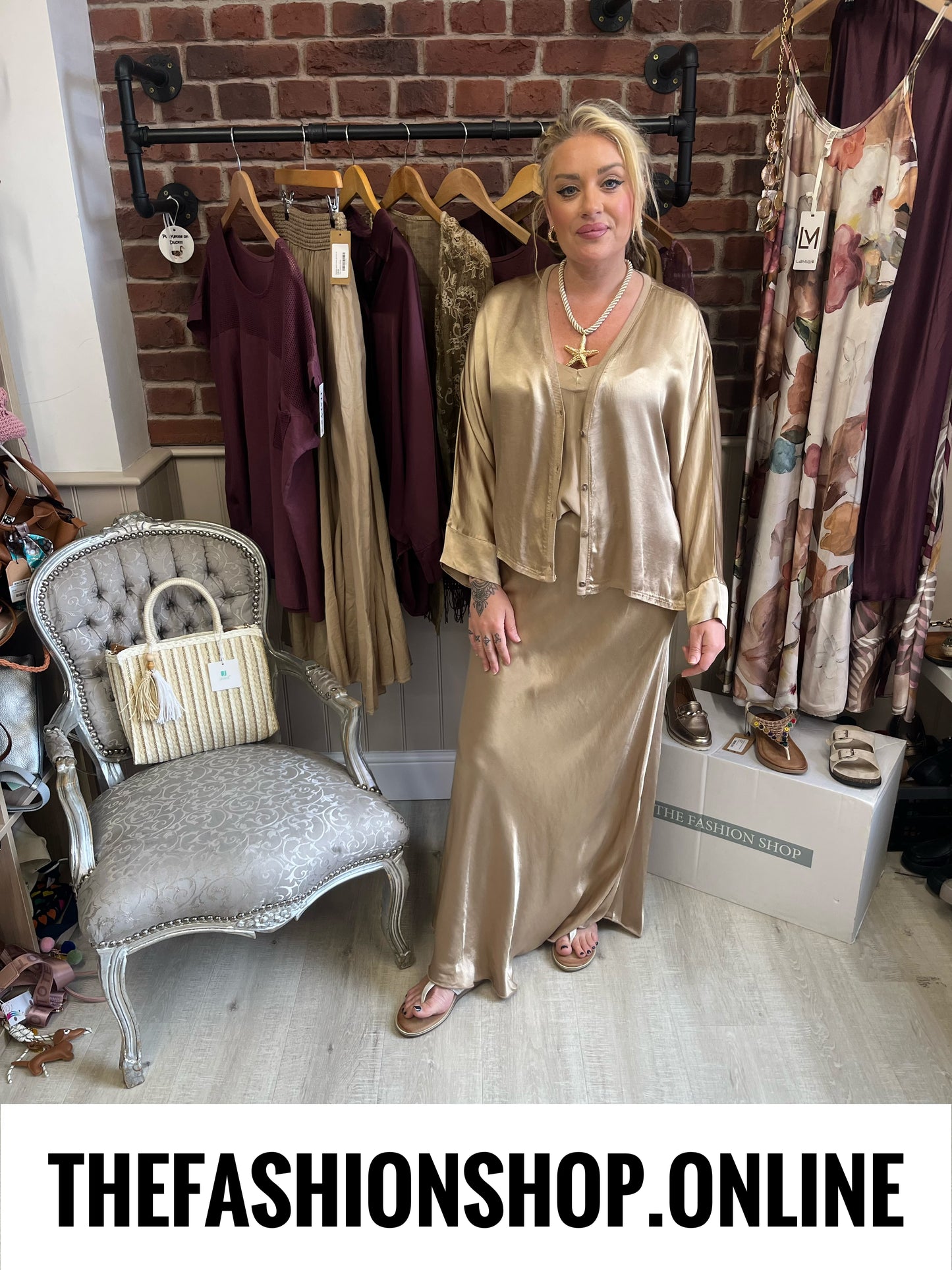 Remi gold sateen maxi skirt 8-14
