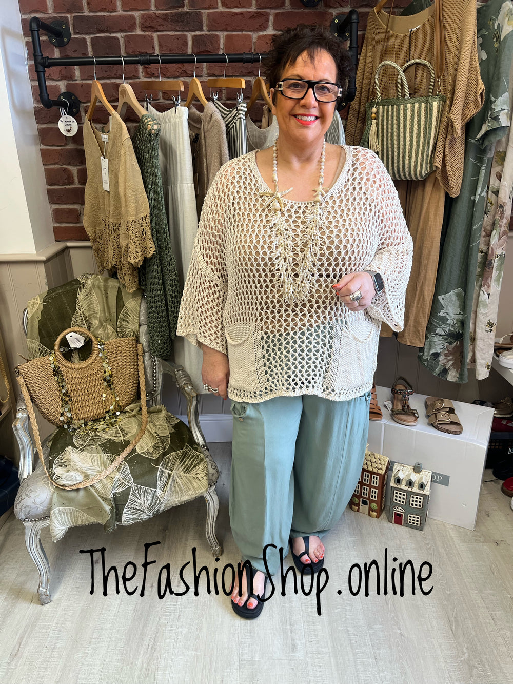 Anna beige crochet layering top 12-20
