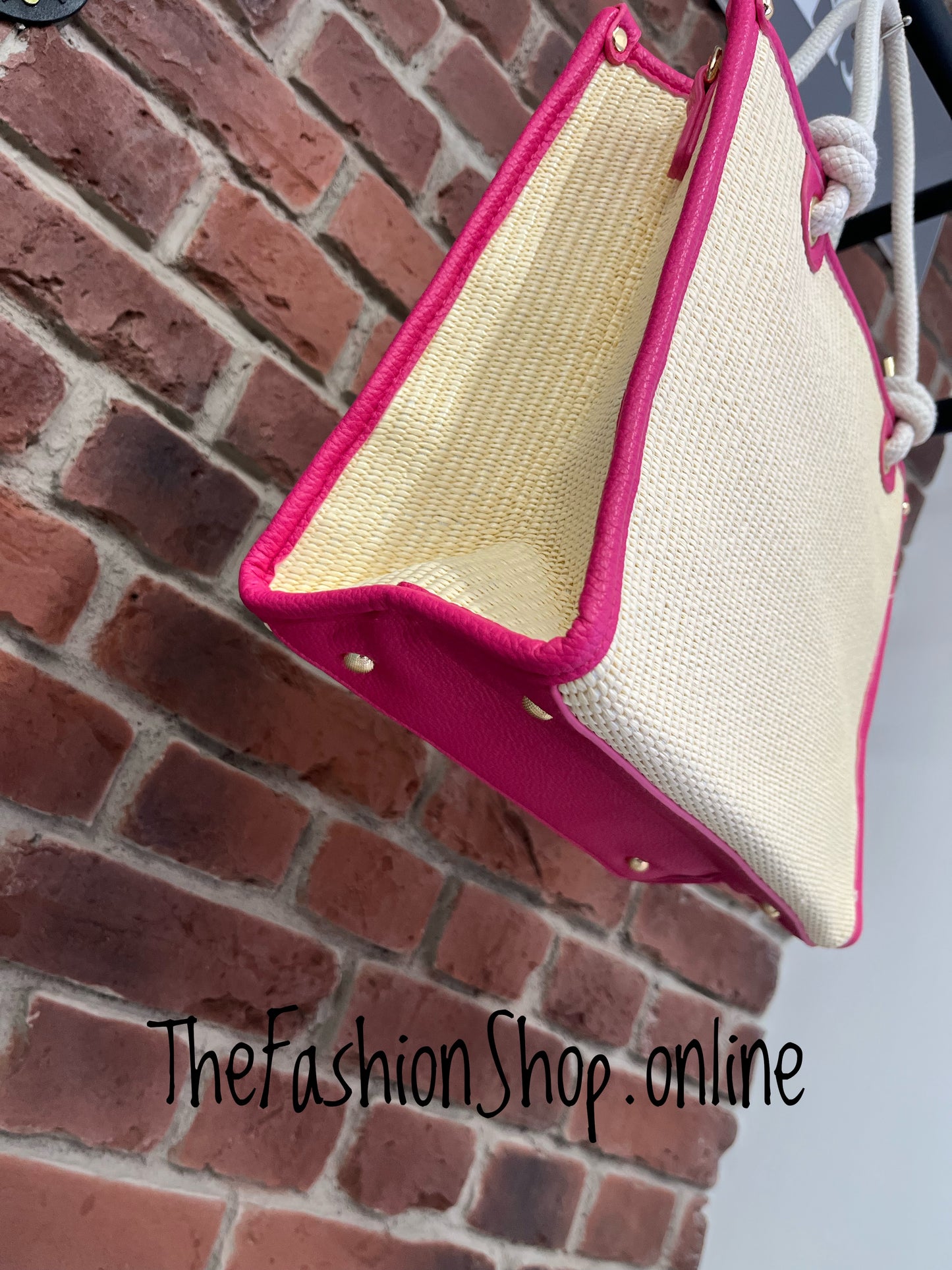 Milan Summer Bag in Cream with Hot Pink