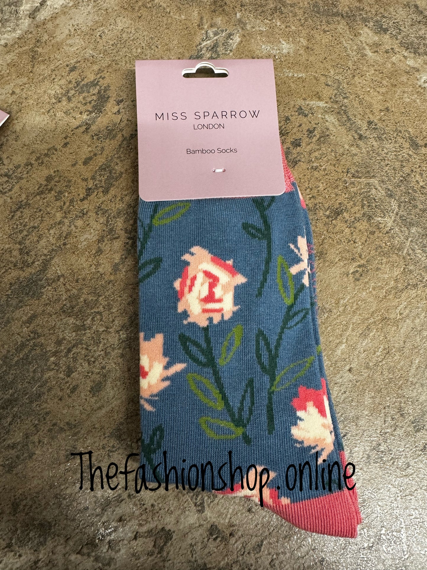 Miss Sparrow Denim Abstract Floral Bamboo socks 3-7