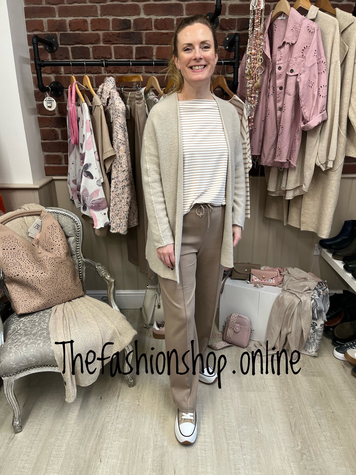 Erika beige edge to edge wool mix cardigan 8-16