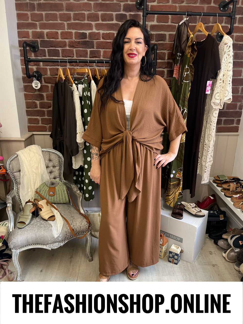 Verity cinnamon tie front shrug 12-22