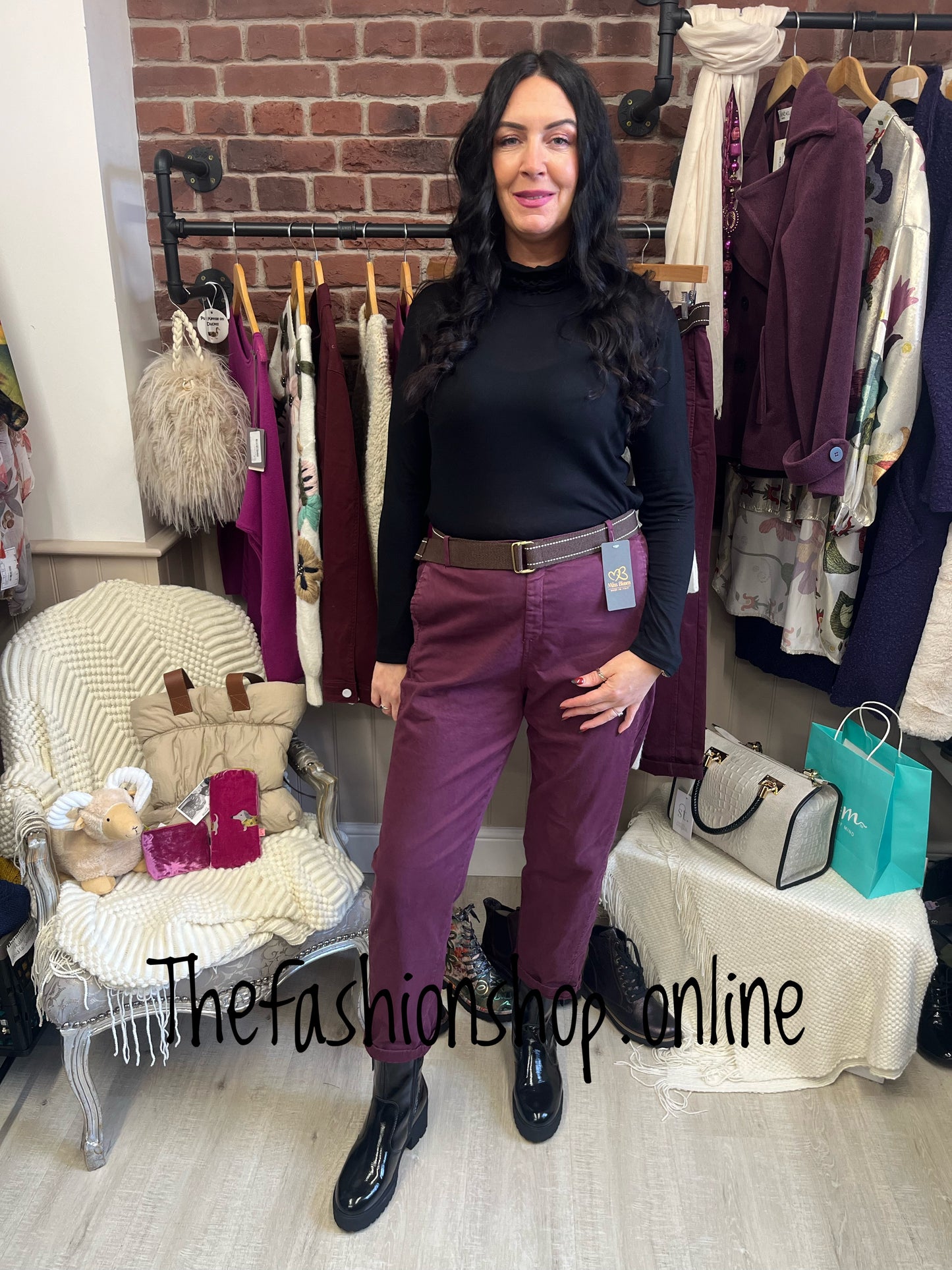 Heidi wine faux moleskin trousers sizes 10,12,14,16,18 and 20