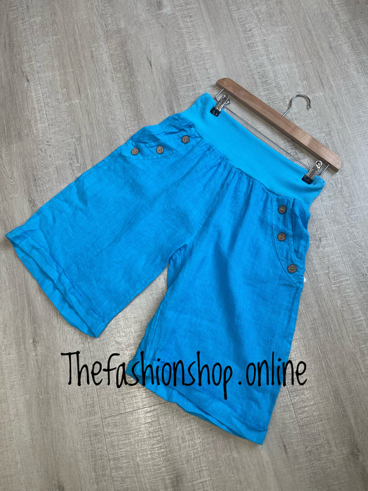 Turquoise linen Bermuda shorts 10-16