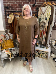 Keira brown cocoon dress with straight hem 16-22