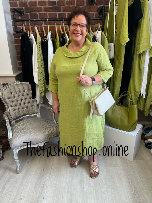 Evelyn olive linen cocoon dress 16-22