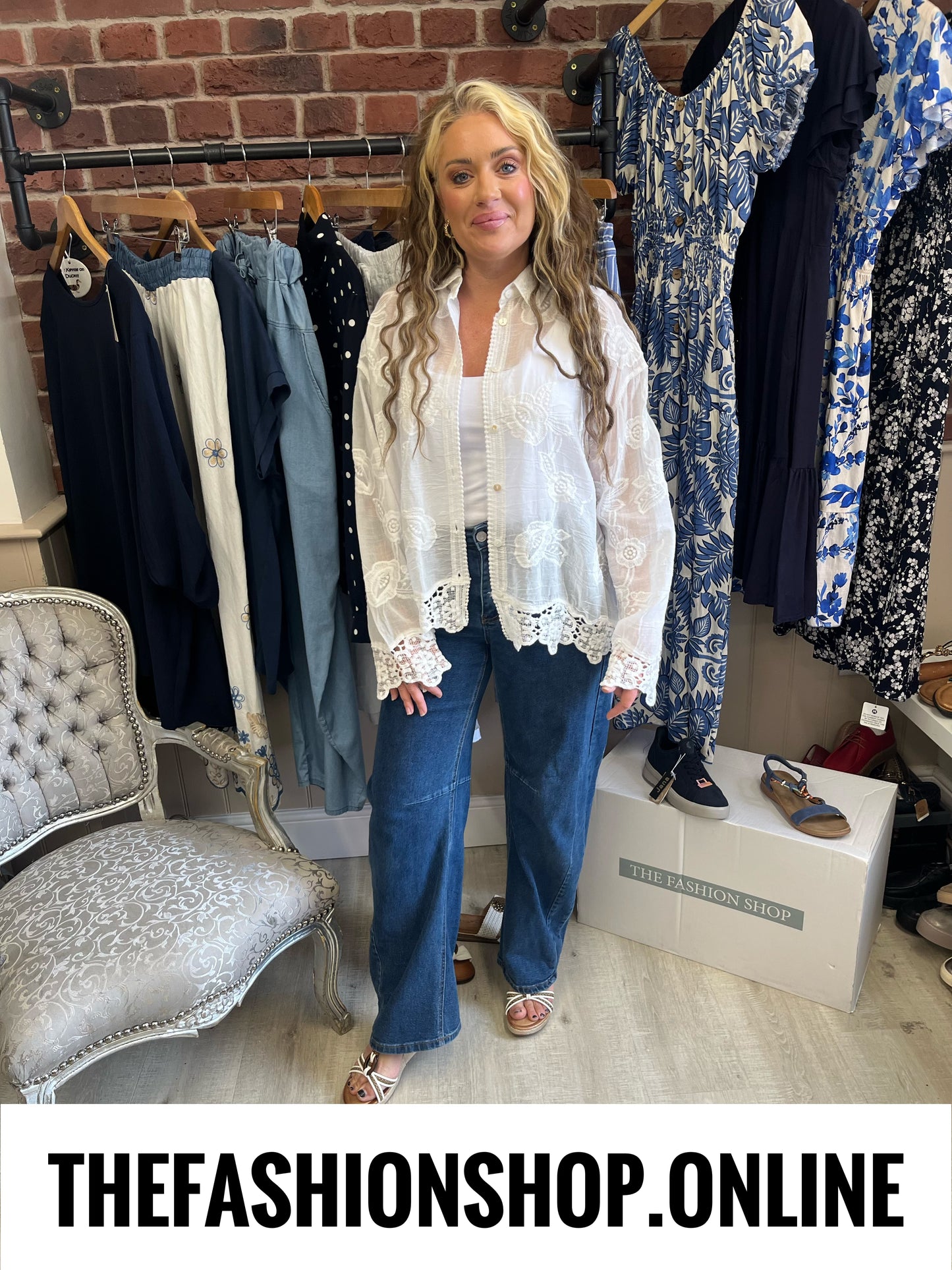 Thelma white cotton lace trim blouse 12-20