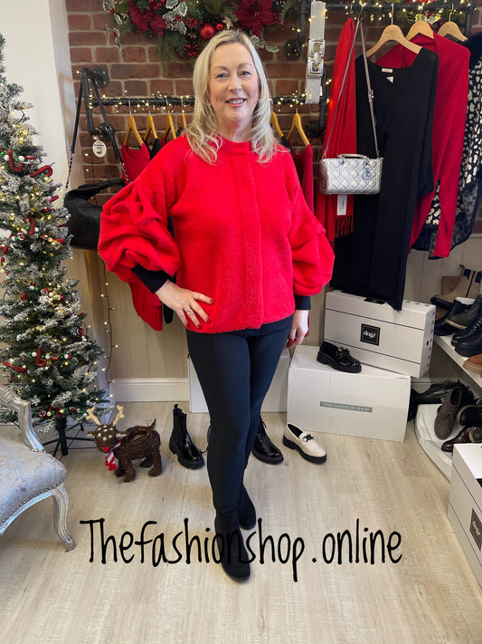 Red brushed statement sleeve jacket sizes 12-18