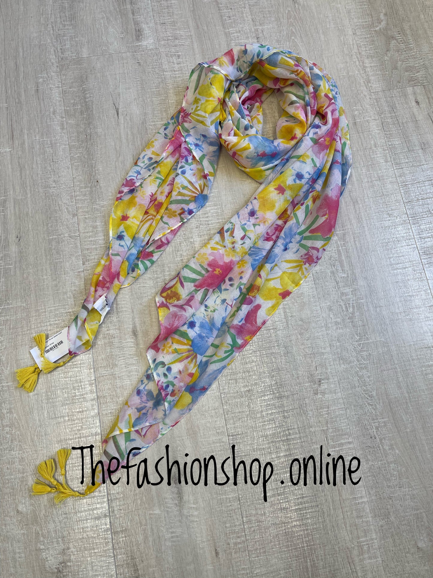 Summer bright floral tassel scarf