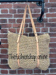 Tan woven straw bag