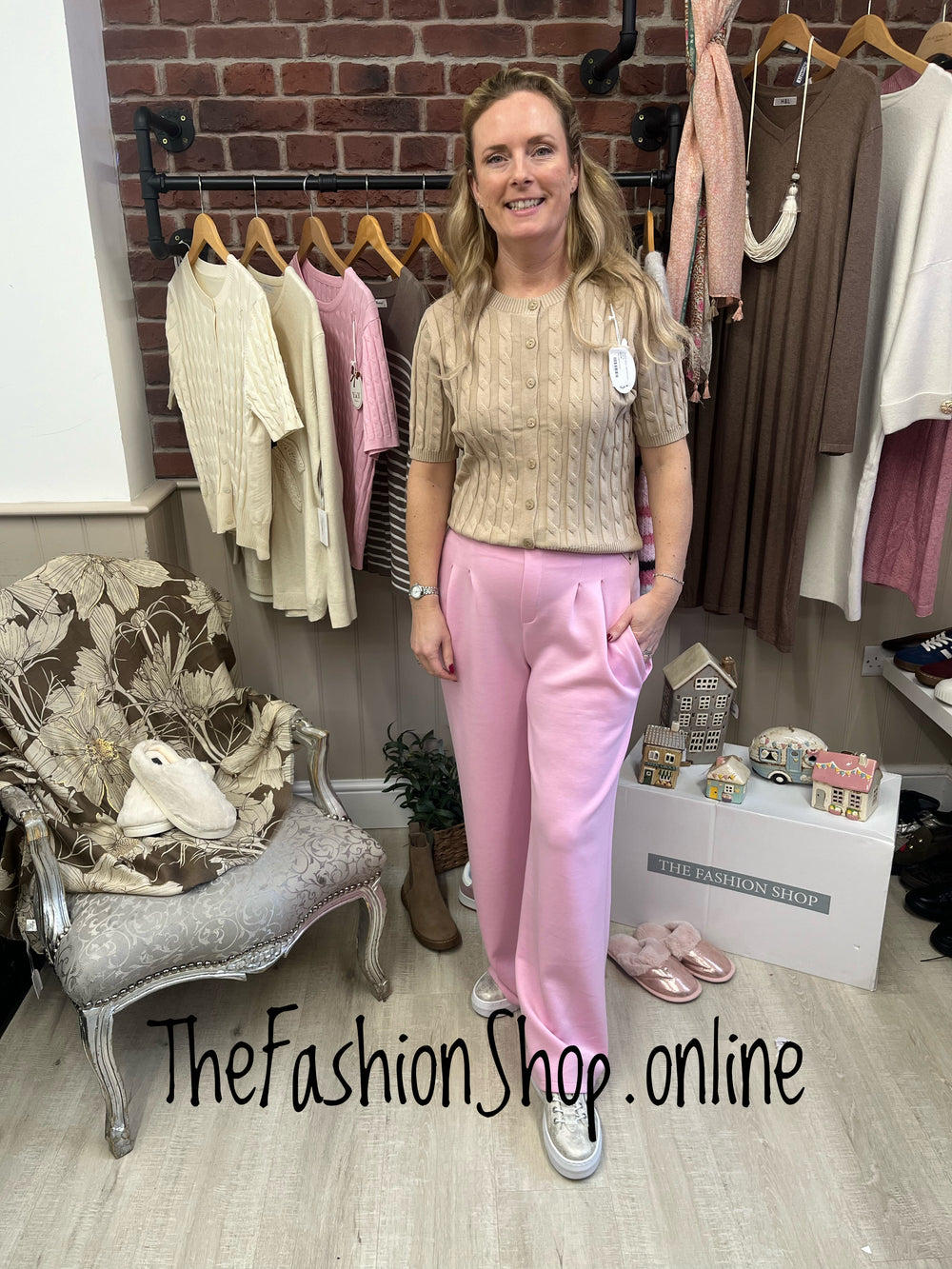 Libby pink wide leg trousers 8-14