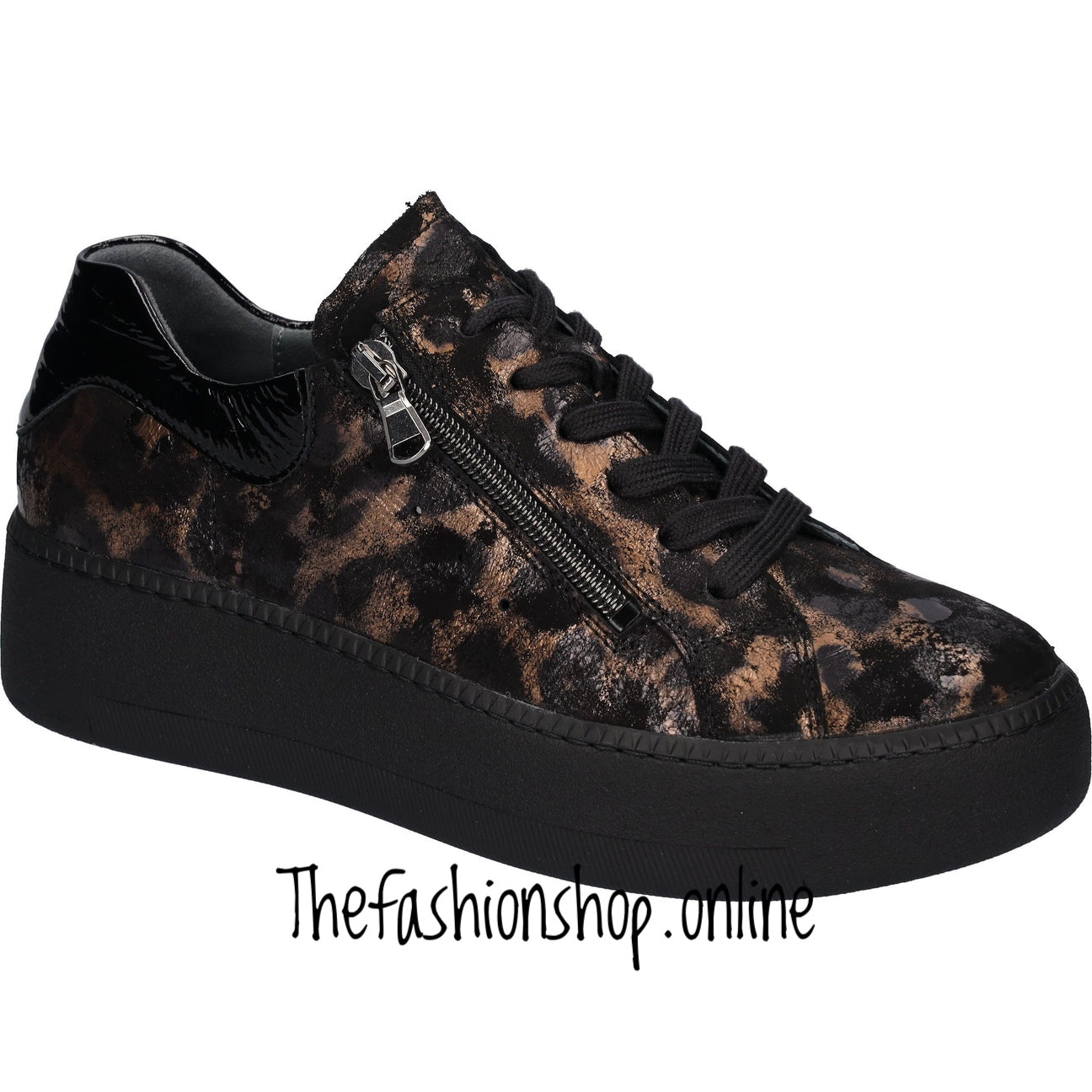 Black wide fit Waldlaufer lace up with side zip leather trainer sizes 4-8