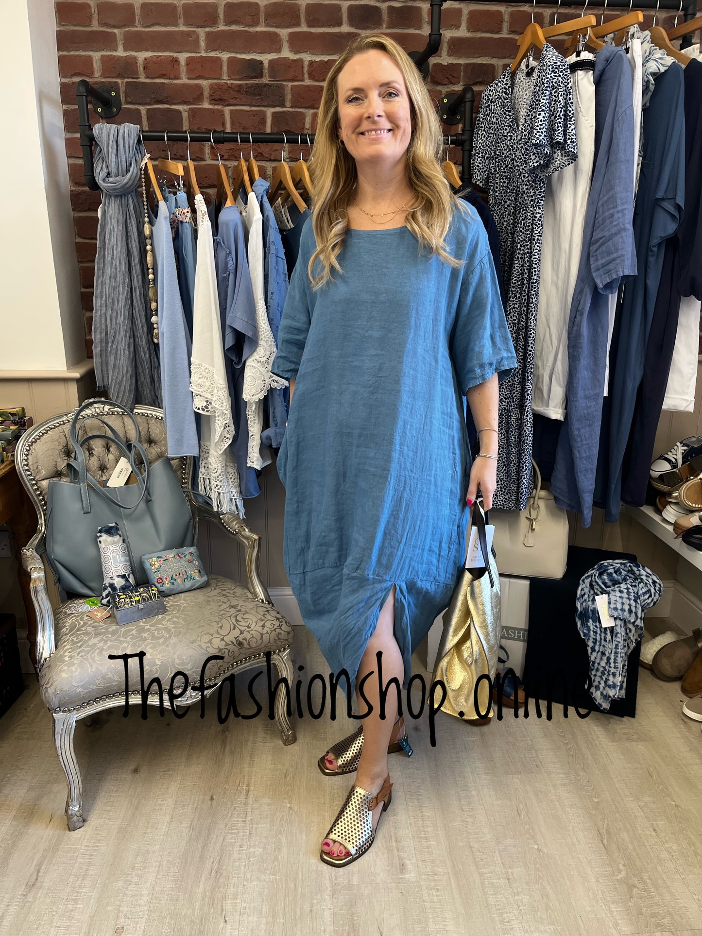 Denim blue linen tulip hem tunic dress 12-16
