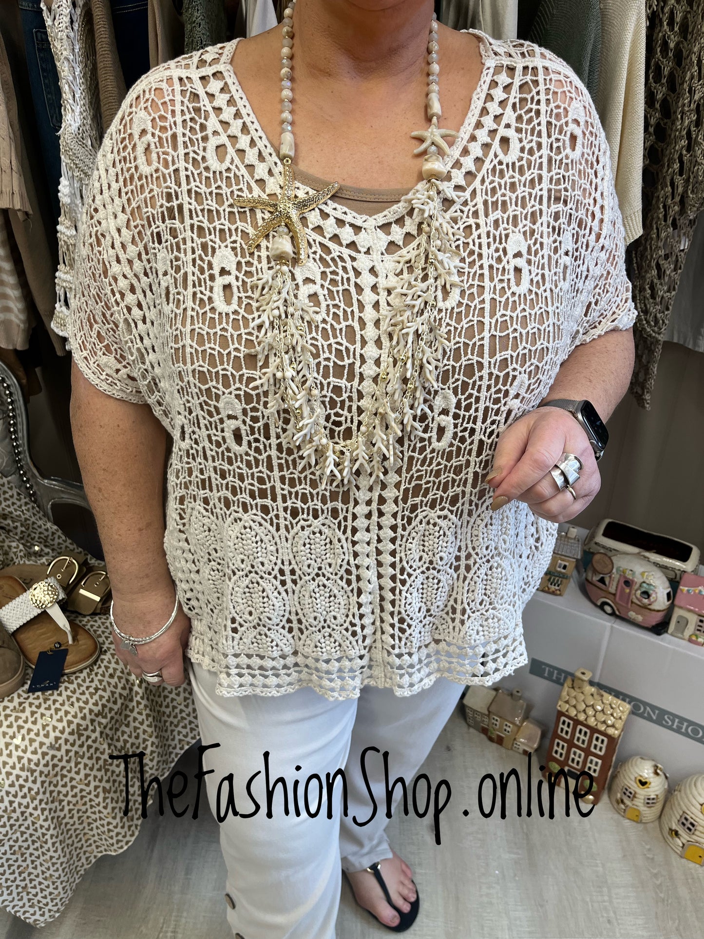 Sadie Cream crochet layering top 14-22