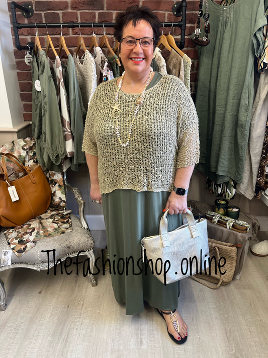 Taupe popcorn open knit top 10-20
