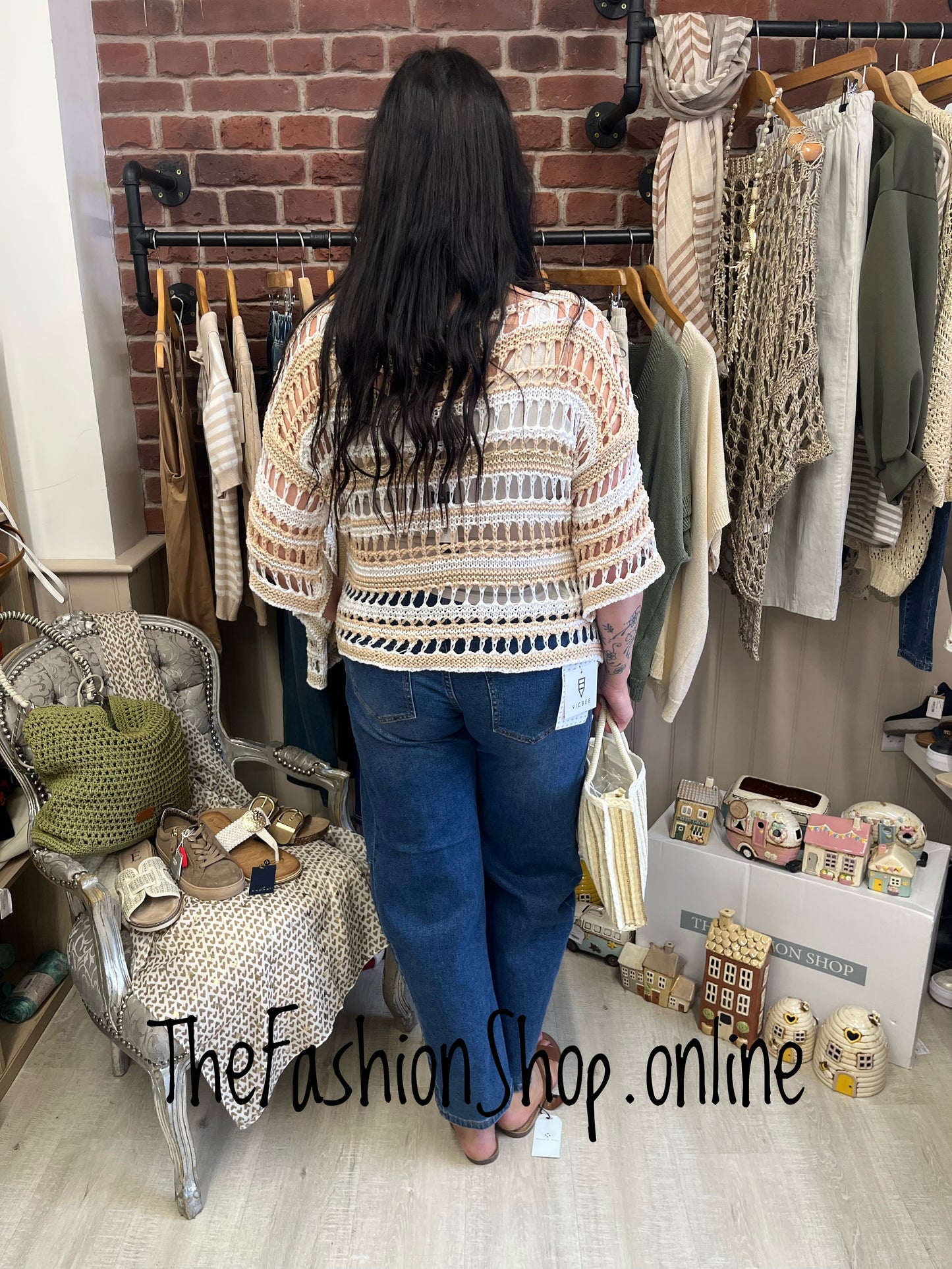 Ellie camel crochet layering top 12-18